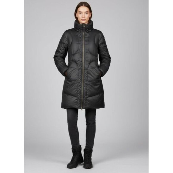 Armani Exchange Black Quilted Zip Closure High Collar Long Puffer Coat Women's M - Picture 1 of 11